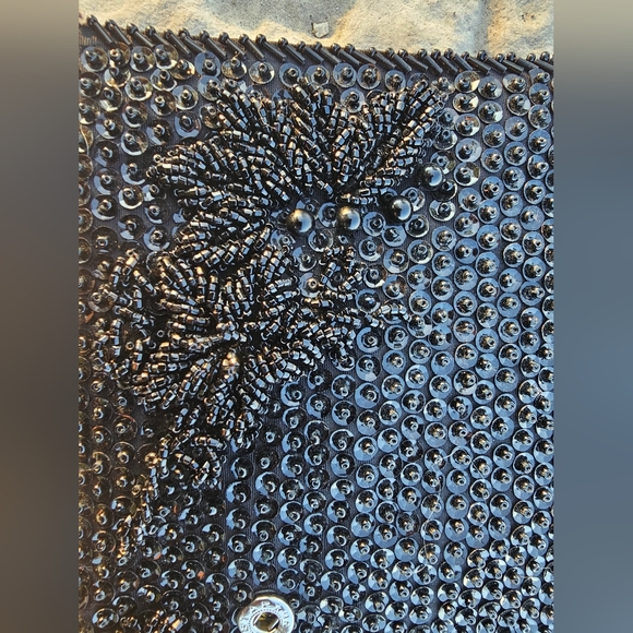 Black hand beaded Vintage 1950s Hong Kong handbag clutch purse some bead missing - Picture 8 of 12